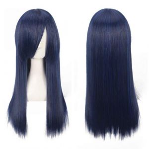 GJBXP Mode Pas Cher 60 cm Longue Droite Perruque Cosplay Anime Résistant À La Chaleur Synthétique Cheveux Pourpre Bleu Marron Noir Blanc Perruques Pour Les Femmes bleu (good stuff A, neuf)