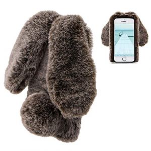 Coque pour iPhone 7 8 Lapin Peluche Fourrure Marron Mignon Kawaii Lapin Oreille Hiver Chaud Souple Poilu Doux Silicone TPU Gel Bumper Anti-Choc Incassable Housse De Protection Case Cover (LCHDA-EU, neuf)