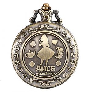 Vintage montre de poche Bronze Alice In Wonderland montre &agrave; gousset &agrave; quartz collier pendentif cha&icirc;ne Horloge (Ahmedi, neuf)