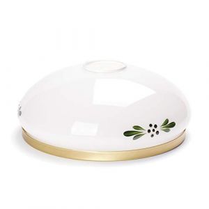 Abat-jour en verre de rechange de 210 mm avec motif fleurs E27 - Diam&egrave;tre du trou : 42 mm - Blanc et vert - Laiton (leuchtenoutlet, neuf)