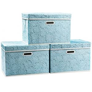 Prandom Grandes bo&icirc;tes de rangement pliables avec couvercles [3 paquet] Bo&icirc;te de rangement d&eacute;corative en tissu Organisateur de cube, Bleu 43 x 30 x 30 cm (PRANDOM_EUR, neuf)