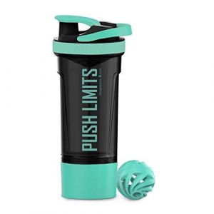 Artoid Mode Shaker Protéines Avec compartiment à poudre Boissons sportives Lavage à la main Vert Aqua/Noir 720ml, tamis Boule en Spirale Organisateur 200ml Compléments alimentaires Sans BPA (Artoid Direct, neuf)