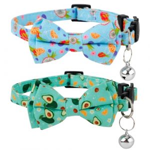 2pcs Colliers d'&Eacute;t&eacute; pour Chat, Fruits Mignons Collier pour Chat avec Noud Papillon et Cloche R&eacute;glable Doux avec Fruit du Dragon Motif Avocat pour Chaton (Bleu, Vert) (Jenniy, neuf)