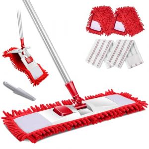 Myiosus Balai Serpillère, Balais à Plat Serpillere Rotatif à 360° avec Télescopique Manche et 4 Serpillère Tampons en Microfibre et Chenille Lavables, Vadrouille de Nettoyage de Sol Sec & Humide (Aone-EU, neuf)