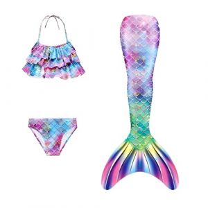 Maillot De Bain Enfant Fille - Joli Maillot de Bain d'été Cosplay Party Fille Manches Longues 3 Pièces Deguisement Océan Piscine Natation Plage Costume de Bain de Plage (heyann, neuf)