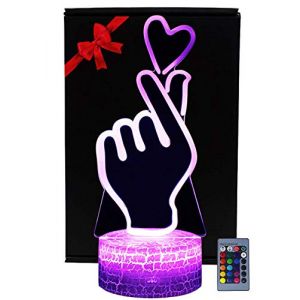KJsdaADSA Illusion 3D doigt coeur lampe bureau chevet LED lumi&egrave;re d'ambiance, tactile et t&eacute;l&eacute;commande 7 couleurs, cadeaux d'anniversaire de la Saint-Valentin (ZhouKouXiangLuanShangMaoYouXianGong, neuf)
