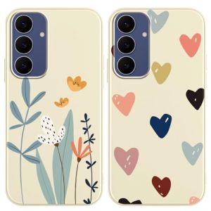 Yoedge 2 Pi&egrave;ces Coque pour Samsung Galaxy S25 FE 5G 6,7", Souple Silicone avec Aesthetic Motif Design &Eacute;tui, Antichoc Anti-Rayures Bumper Protection Housse pour Samsung S25 FE 5G, Fleur & Coeur D'amour (Lei Xiao, neuf)