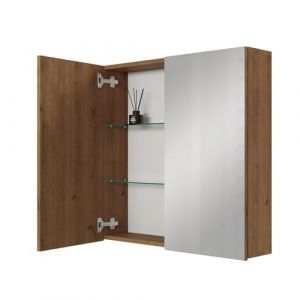 Planetm&ouml;bel Aria Armoire de Toilette 80 cm de Large | Armoire Salle de Bain Suspendue avec Miroir | Ch&ecirc;ne dor&eacute;, sans &eacute;clairage ni Prise, Meuble Salle de Bain WC invit&eacute;s 80 x 70 x 16 cm (Planetm&ouml;bel, neuf)