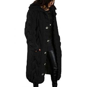 Tomwell Femme Gilets Cardigan Long en Tricot&eacute; Veste Veste en Tricot Chaud Hiver Pull Ouvert Manteau Chaud &Eacute;pais Blouson Gilet Grosse Maille Noir XXL (Joke and I, neuf)