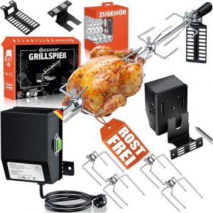 KESSER® Set de brochettes universelles en acier inoxydable 107 cm pour barbecue à gaz Weber Spirit avec 4 aiguilles à viande, pince à viande, poignée et moteur - Broche électrique 220 V - 240 V - Noir (WMK Trading GmbH, neuf)