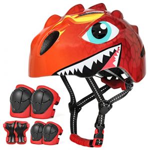 VICTGOAL Casque Velo Enfant pour Garçons et Filles Dessin animé Casque Trotinette Parfait pour Le Scooter, Le Tricycle et Le Skateboard, Taille Réglable (Rouge Set, S (50-54 cm)) (VICTGOAL SPorts, neuf)