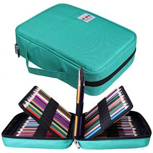 JAKAGO Trousse Crayon de Couleur 220 Grande Trousse Scolaire avec Poign&eacute;e Solide,Portable &eacute;tanche Sac a Crayon Id&eacute;al pour Excellent Cadeau Femme/Homme/&eacute;tudiant/Artiste (Green) (Jakago EU, neuf)