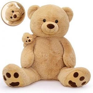 MorisMos Ours en Peluche Géant 130 cm, XXL Marron Clair Nounours Géant Grand avec Ours Kawaii, 1.3m Doux Teddy Bear Cadeau pour Enfant Femme Anniversaire Saint Valentin Decoration (FUIYWIKE, neuf)