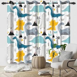ZZTBQ Dinosaure de Dessin Anim&eacute; Lot de 2 Rideaux &agrave; &oelig;illets avec &oelig;illets et Isolation Thermique Mignon Color&eacute; Dino Rideau Occultant Opaque &agrave; Oeillets Dessin Anim&eacute; Jungle Animaux Motif 264x240cm (ZZTBQ, neuf)