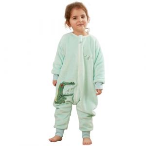 Gigoteuse a Pied Surpyjama B&eacute;b&eacute; Fille Gar&ccedil;on, Hiver Flanelle Combinaison Pyjama Enfant Turbulette avec Jambes, Cartoon Manches Longue Dors Bien Grenouill&egrave;re Sac de Couchage Crocodile 110(3-4 Ans) (Monstoyo, neuf)