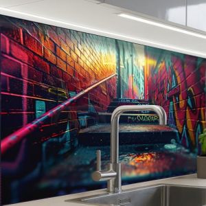 KitchenYeah© Credence Cuisine Adhesive 60x80 cm Protege Mur Revetement Mural Adhesif Parement Interieur À Coller Plaque Plastique Rigide Architecture - Néon - Escaliers - Graffiti (KitchenYeah, neuf)