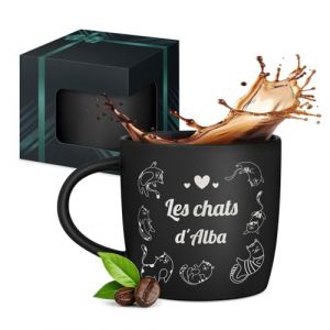 Maverton Mug personnalis&eacute; pour femmes - 40cl Tasse &agrave; Th&eacute; Personnalisable avec Pr&eacute;nom pour elle - Tasse d&eacute;corative pour Coll&egrave;gue - Cadeau original - Diff&eacute;rents Designs - int&eacute;rieur noir - tasse chat (MAVERTON, neuf)