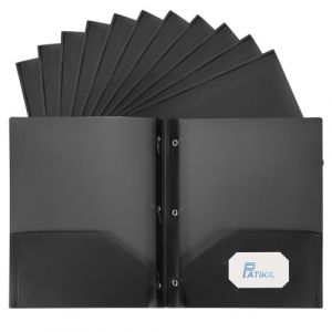 PATIKIL Chemises &agrave; Poches avec Attaches, 12 Pcs Chemises en Plastique R&eacute;sistant avec 3 Attaches Adapt&eacute;es pour Papier Format Lettre pour DocumentsFichiers Lettres, Noir (PATIKIL UK, neuf)
