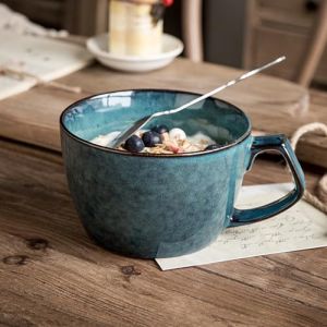 Grande tasse &agrave; caf&eacute; XXL en c&eacute;ramique 700 ml avec anse, bol pour petit-d&eacute;jeuner, c&eacute;r&eacute;ales, soupe, porridge, salade, tasse en c&eacute;ramique extra large (650 ml, bleue) (KunMingQianRuDianZiShangWuYouXianGongSi, neuf)