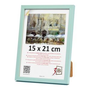 3-B Cadre photo LUND - Bleu clair - 15 x 21 cm (A5) - Cadre en bois, cadre photo, cadre portrait avec verre acrylique (Waldorff GmbH, neuf)