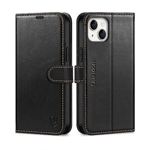 Shieldon Coque pour iPhone 14 Plus 5G, Etui Cuir V&eacute;ritable Portefeuille Fonction de Soutien TPU Housse Cuir Anti-Choc [RFID Blocage] Protection pour iPhone 14 Plus (6,7 Pouces 2022) - Noir R&eacute;tro (TG-Global FR, neuf)