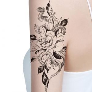 Tatouage temporaire de fleur, tatouage temporaire de rose-Autocollants de tatouage imperméables Rose 15 jours - Fournitures de fête de tatouage foncé, longue durée pour femmes filles adultes (Guya, neuf)