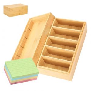 A7 Bo&icirc;te &agrave; Fiches Bois, 22x12,6x9cm Bo&icirc;te &agrave; Fiche en Wood avec Couvercle, Box &agrave; Vocabulaire Wood avec 4 S&eacute;parateurs Amovibles et 400 pi&egrave;ces Post It, Box Rangement en Bois(Inclut Fiches D'index) (GANILITY, neuf)