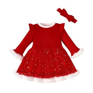 Générique Robe Noel Fille - Robe Princesse Fille Manches Longues Col Rond Chic Elegant Robe de Soirée Doux Confortable Tenue Noel Bebe Fille Casual Costume Noël Princesse Photographie (Rnoaobu, neuf)