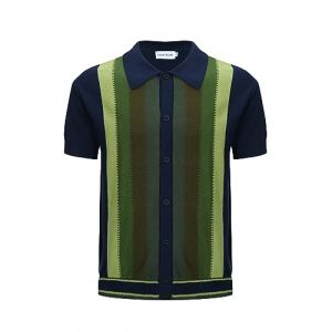 OXKNIT Polo pour Homme Classique en Tricot&eacute; Manches Courtes &Eacute;l&eacute;gant Vintage Rayure D&eacute;grad&eacute;e Boutonn&eacute; T-Shirt de Sport D&eacute;contract&eacute; (OXKnit, neuf)