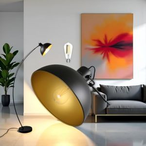Osasy LED Lampadaire Arc Design, Style Vintage lampadaire LED, R&eacute;glable, Luminaire D&eacute;coratif pour Salon et Chambre, Noir et Dor&eacute; (New-GO, neuf)