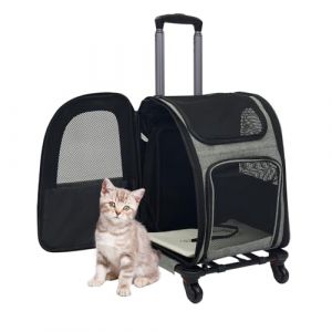 Sac &agrave; dos pour chien avec roulettes, 2 en 1, extensible, avec roulettes, grand sac &agrave; dos pour chat jusqu'&agrave; 15 kg, portable et respirant, bo&icirc;te de transport pour petits chiens et chats, gris (PINHUOBH, neuf)