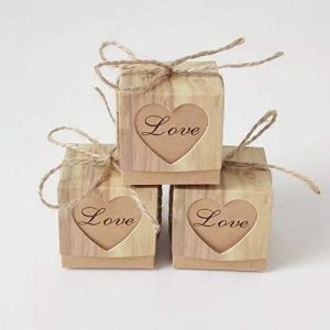 Contenant Dragees Mariage, 50 Pièces Boite Dragées Mariage avec Coeur et Jute en Toile de Jute pour Bonbons Mariage,Fête, Anniversaire, Noël, Fête de Naissance et Bricolage (ZARRS, neuf)