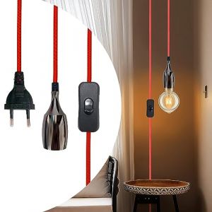 E27 Eétal Douille, Câble Textile Suspension Luminaire, Avec Interrupteur et Fiche, Une Suspension Créative Avec Câble en Tissu et Support D'ampoule, Idéale Pour La Cuisine, Le Garage, La Cave. (A-5M) (Dennis-fr, neuf)