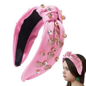 Serre-tête noué avec strass, bandeau de Saint Valentin pour femme, larges bandeaux en forme de cœur strass, bandeaux élégants pour filles, accessoires de maquillage p (yinbai, neuf)