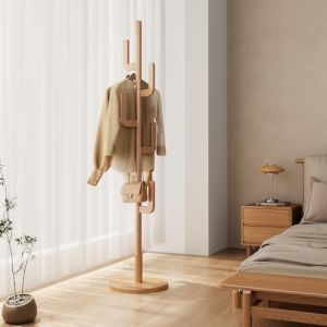 AQIMUELE Portemanteau, Portant &agrave; V&ecirc;tement d&rsquo;Entr&eacute;e en Bois, Cactus avec 3 Options de Hauteur et 8 Crochets, Porte-Manteau sur Pieds pour V&ecirc;tements/Sacs/Chapeaux, Bois (Aqimuele-us, neuf)