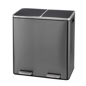 Poubelle 60 L (2 x 30 litres), Système de Tri Sélectif de Cuisine - Poubelle à Pédale en Métal à Fermeture Douce avec Couvercle Hermétique pour Cuisine (Gris) (FAMILYDESIGN, neuf)
