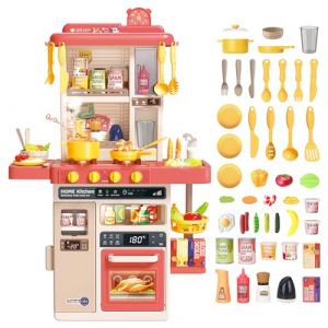 deAO Cuisine pour Enfants avec Sons et Lumières - 50 Accessoires, Vaisselle, Aliments, Évier, Four et Plaques de Cuisson - Kit de Jeu Kitchen Toy (FOSDA, neuf)