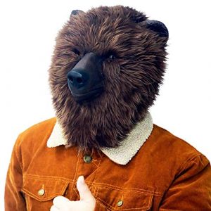 PartyHop Masque en Peluche Ours Brun Masques Réaliste en Latex Animal Tête Déguisement pour Halloween Fête Parade de Carnaval (Aqkilo, neuf)