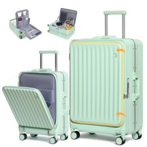 Sea choice Valise Set 2 Rigides 55+75cm à Coque Rigide à Ouverture Frontale Polycarbonate Valise de Voyage légère en Aluminium avec serrures TSA, Porte-gobelet, Chargeur USB (Sunya EU, neuf)
