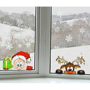 YULOONG Autocollants statiques pour fenêtre de Noël - en Vinyle Amovible - Père Noël - Sapin de Noël - Bonhomme de Neige - Flocon de Neige - Cerf - Bricolage - pour Mur, fenêtre, Porte - Décoration (YU LOONG, neuf)