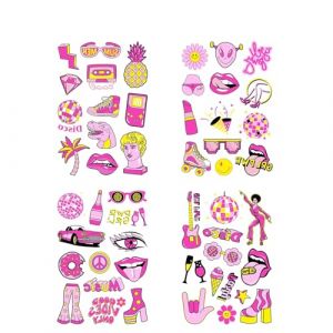 BaronHong Tatouage temporaire phosphorescent - Faux tatouage UV néon pour le corps - Princesse rose - Décoration hip-hop (GL005 - Lot de 4, M) (BaronHong, neuf)