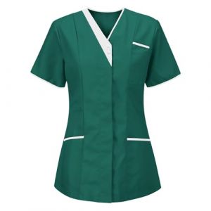 RLEHJN Tunique M&eacute;dicale Femme Col en V Manche Courte Uniforme De Travail Blouse Infirmiere Femme Professionnelle Blouse Coiffeur Blouse Chimie Lycee Blouse Chimie College Offre a Dur&eacute;e Limit&eacute;e 1 (⭐⭐⭐⭐⭐RLEHJN, neuf)