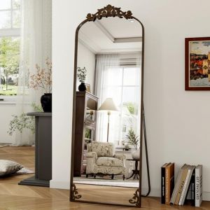 Koonmi Miroir sur pied bomb&eacute; vintage, 70 x 180 cm, miroir sur pied incassable, pleine longueur avec beau processus de gravure r&eacute;tro, pour chambre &agrave; coucher, couloir, antique (KoonmiEU, neuf)