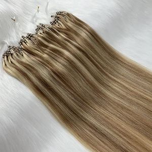 Extensions de cheveux humains Remy à micro-anneaux et perles - Double tirage - 1 g/mèche - 50 mèches/lot - 61 cm - #M12/613 Châtain clair/blond clair mélangé (TOPSTAR HAIR, neuf)
