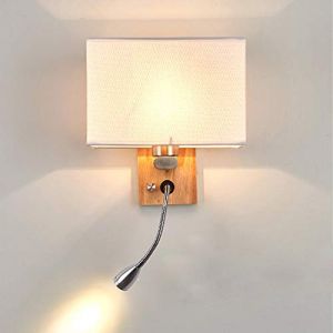 DROMEZ Applique Murale en Bois Int&eacute;rieur, Lampe Murale avec Col de Cygne Flexible LED et Abat-Jour en Tissu, Lampe de Chevet Liseuse pour Chambre Salon H&ocirc;tel, E27 Beige (Jinlilai Trading, neuf)