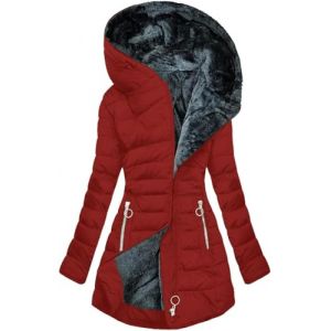 WOWEI Manteau Femme Longue Matelass&eacute; Polaire Doubl&eacute; Manteau D'Hiver Veste &Eacute;pais Chaud Parka Blouson Cardigan &agrave; Capuche El&eacute;gant Veste Imperm&eacute;able Outercoat avec Zipp&eacute; et Poches (Rouge 3, XL) (Alex Shen, neuf)