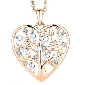 JO WISDOM Collier Pendentif Coeur Arbre de vie Argent 925/1000 AAA zirconium avec Plaqu&eacute; or Rose Femme (JO WISDOM, neuf)