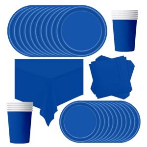 POPOYU 69 Pièces Vaisselle Jetable Anniversaire Bleu foncé,Assiette Carton Papier Tasses Serviettesr Nappe pour Fête de Noël,Vaisselle de Fête Enfants,Barbecue Les Fêtes Les Pique-niques(16 Invités) (Official flagship store of bubble fish, neuf)