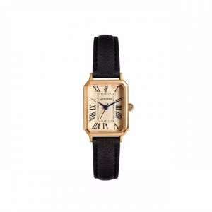 ALCENTIS Nouveauté Montre Femme rectangulaire Analogique, Boîtier en Or Rose, Bracelet en Cuir (Bracelet Noir) (Boutique Online France, neuf)