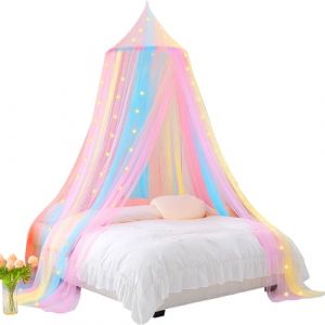 Vicloon Ciel de Lit pour Maison, Moustiquaire Ronde Rideau Baldaquin D&ocirc;me Princesse Tente de Lit, 250 * 1250 * 60cm, pour d&eacute;coration de Chambre de Fille ou F&ecirc;te sur Le Th&egrave;me des F&eacute;es, Couleur (HANSBUY, neuf)